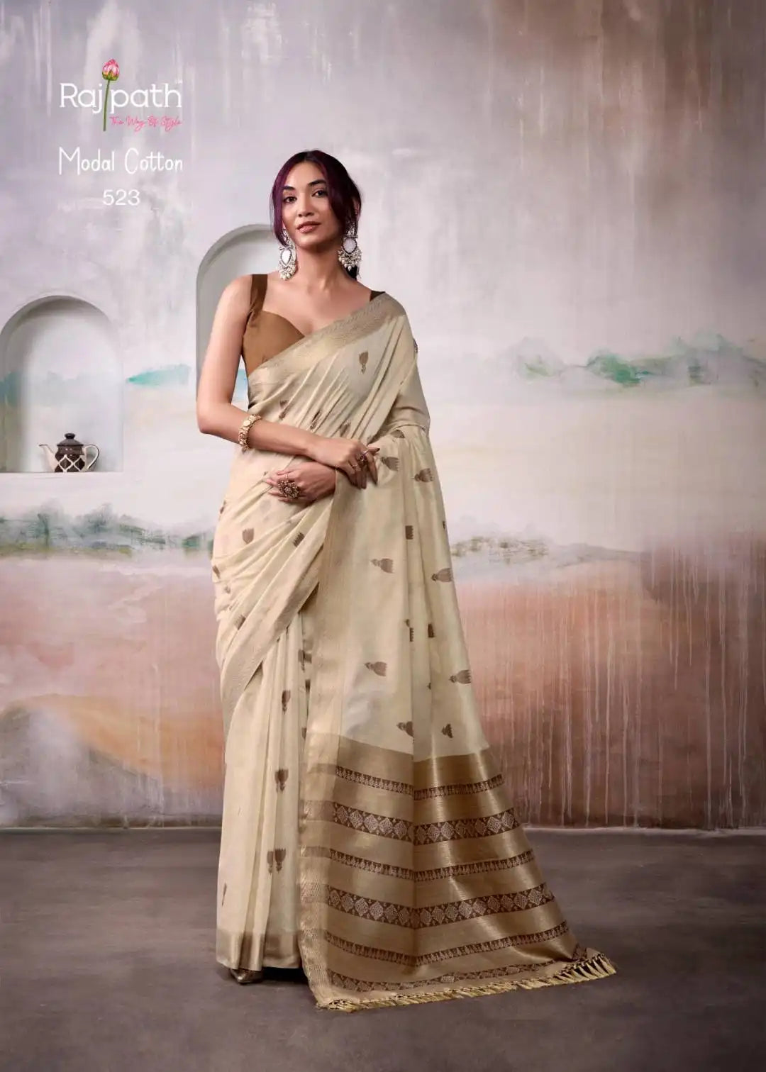 Rajpath Aqua Silk Modal Cotton Sari 523