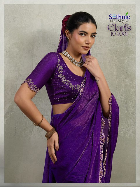 Sethnic Elaris Velvet Chiffon Pallu concept 104001 Party Wear Saree Collection