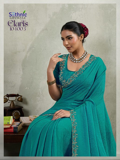 Sethnic Elaris Velvet Chiffon Pallu concept 104003 Party Wear Saree
