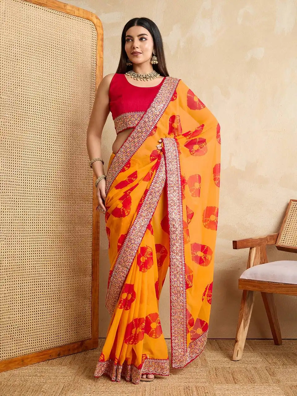 Kiara Suryamukhi Soft Georgette Yellow Color Sarees Bandhani Print