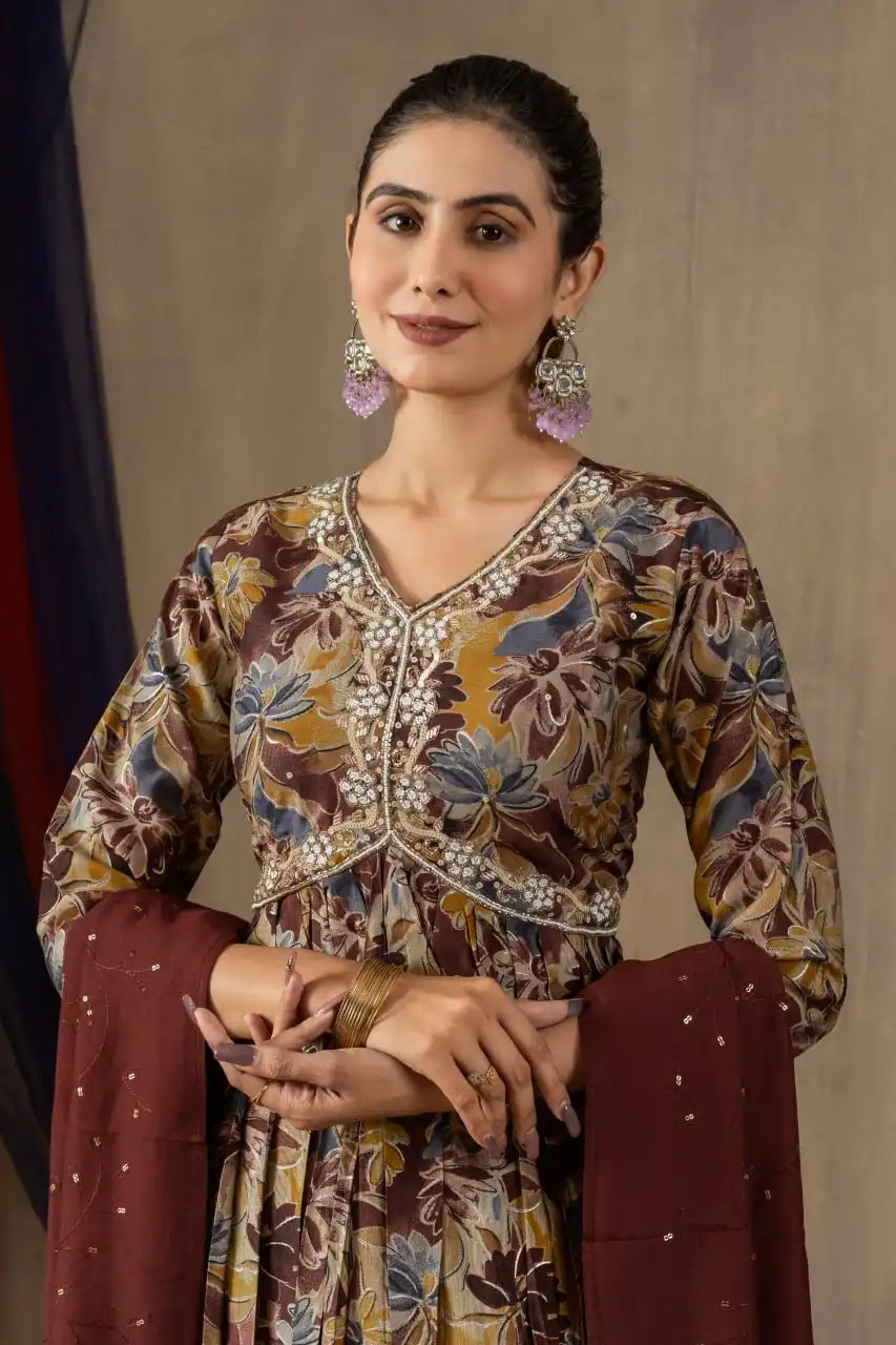 Lila 05 Modal Print Dress With Embroidery Work Collection 2025