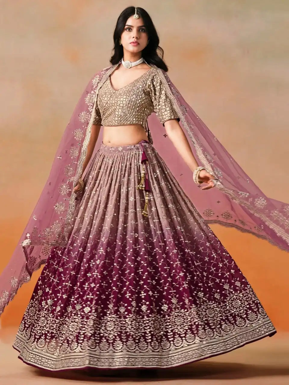 Zeel 7086 Maroon Georgette Lehenga Choli Sequins Embroidery Work