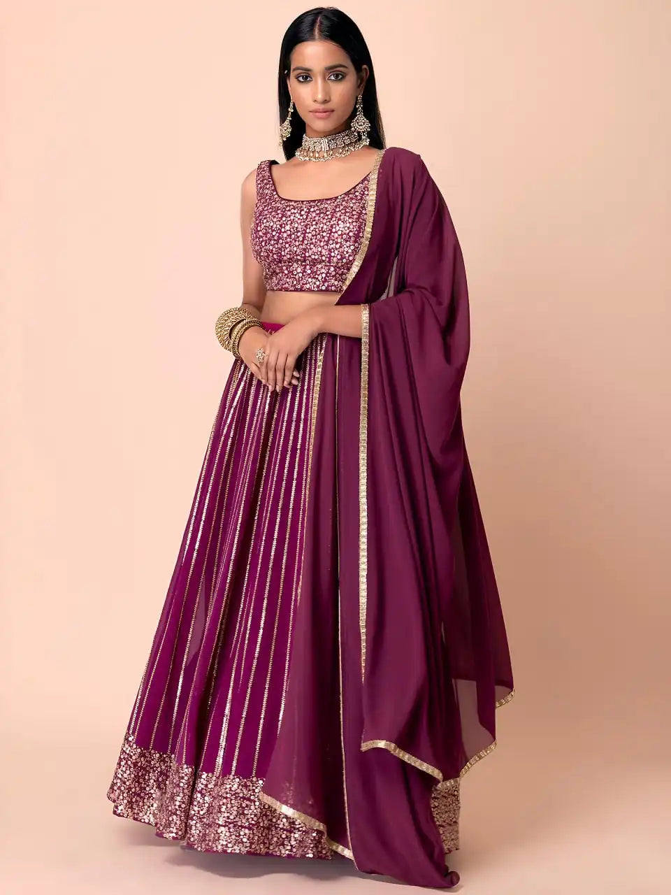 Zeel 15067 Plum Color Georgette lehenga Choli Party Wear Collection