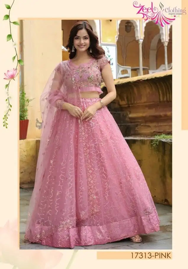 Zeel Vol 17313 Pink Soft Net Wedding Lehenga Choli
