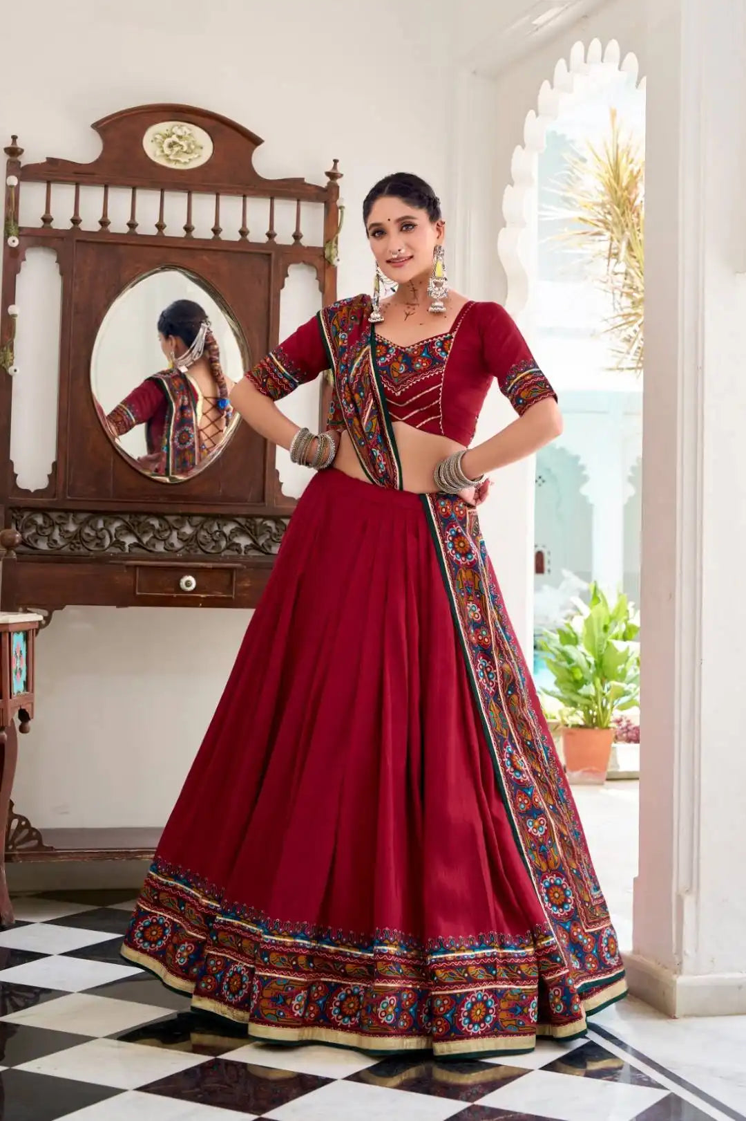 WMN 1243 Jobaniyu Tasar Silk Red Color Lehenga Choli Navratri Collection 2025