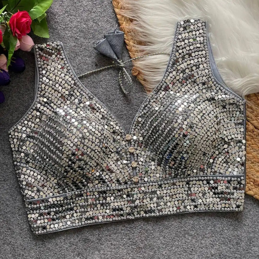 Ruhi Vol 57 Readymade Blouse White Mirror Work Design