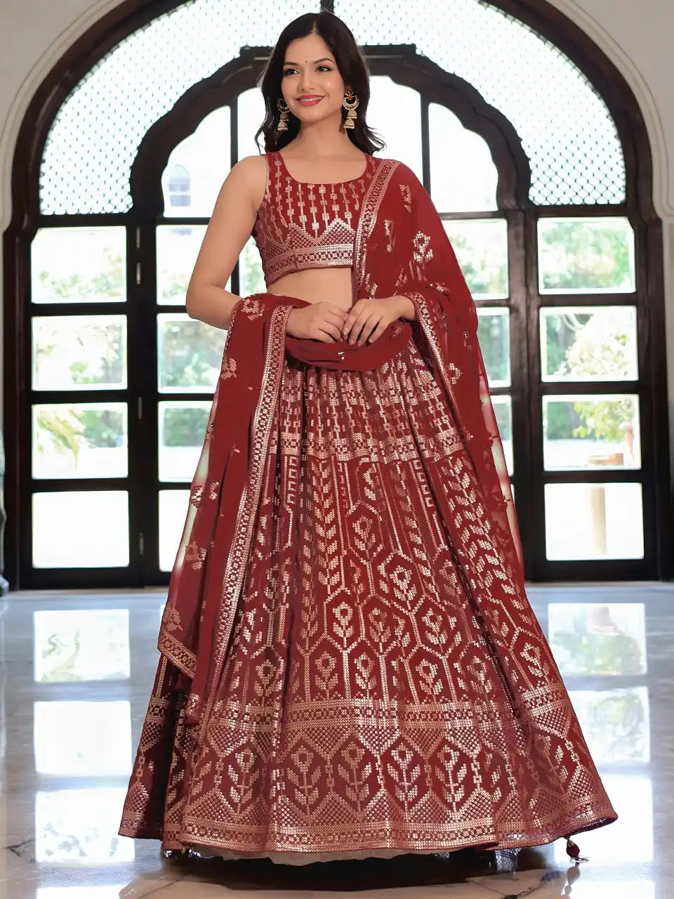 Zeel 17420 Maroon Lehenga Choli Heavy Embroidery Sequence Work