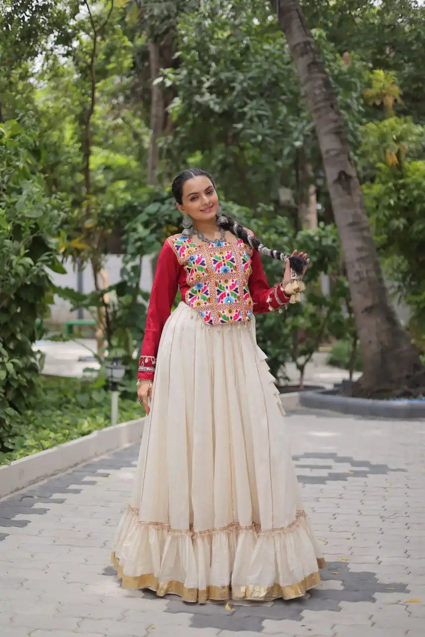 Moni 5050 Kora Cotton White Color Skirt Top Navratri Collection