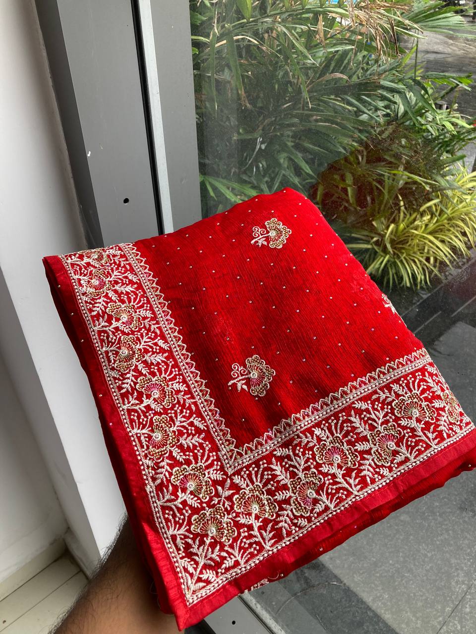 Kiara Hammers 2 Party Wear Red Soft Fendi Chiffon Silk Saree