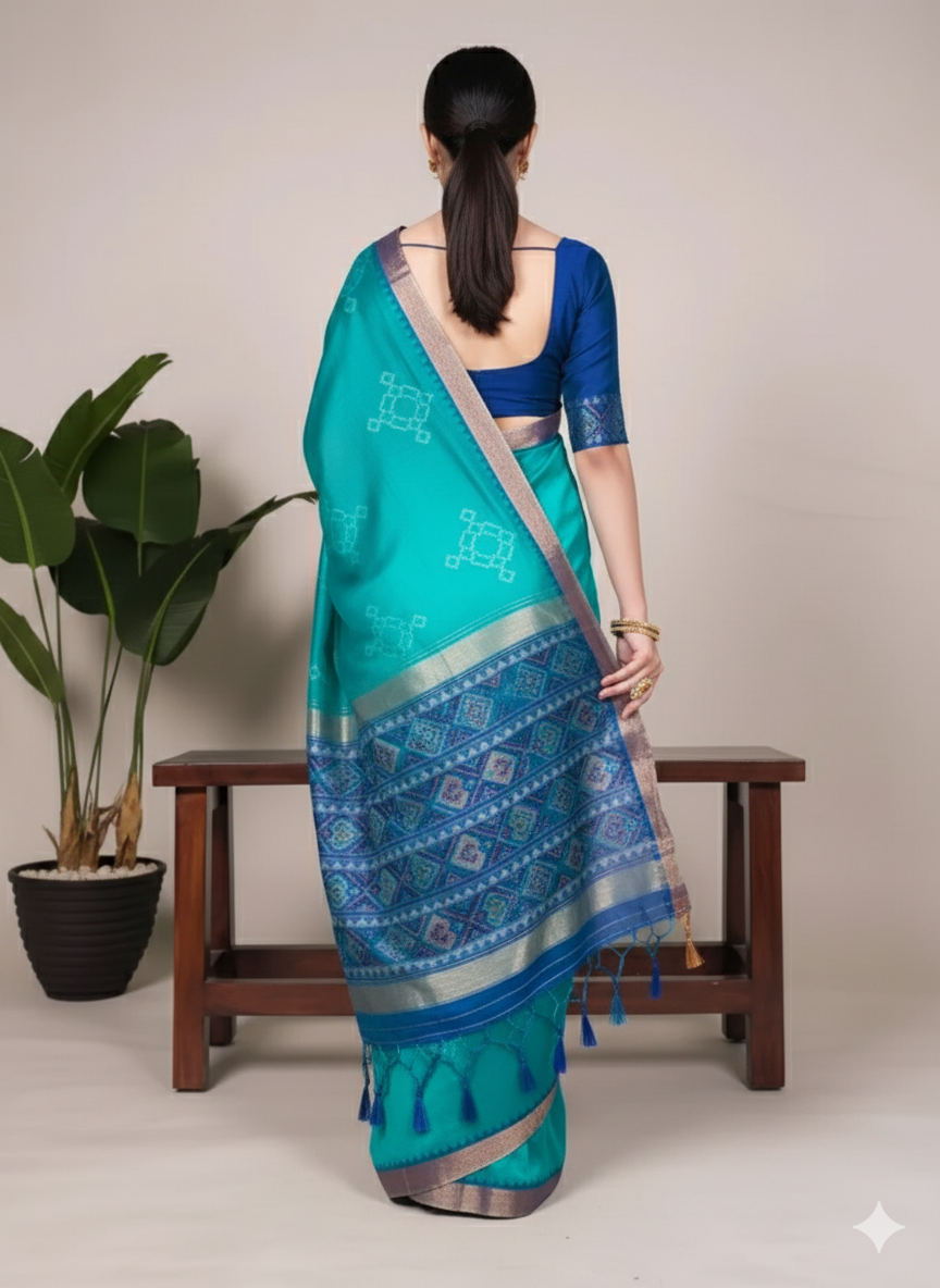 WMN 7417 Jacquard Silk Patola Printed Sari Online Skyblue