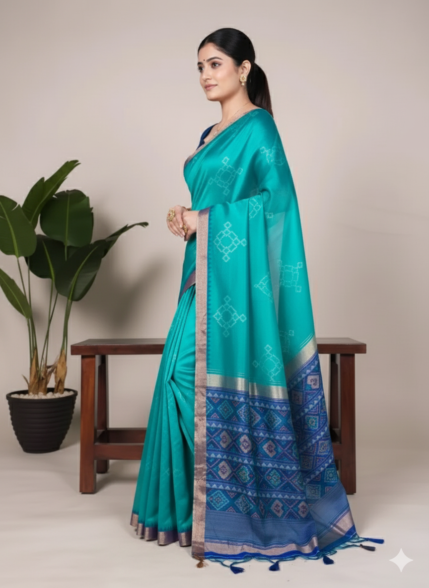 WMN 7417 Jacquard Silk Patola Printed Sari Online Skyblue