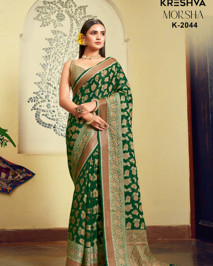 Kreshva Moksha 2044 Forest Green Twp Georgette Festival Saree