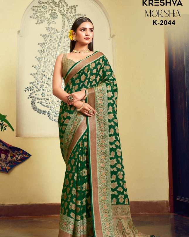 Kreshva Moksha 2044 Forest Green Twp Georgette Festival Saree