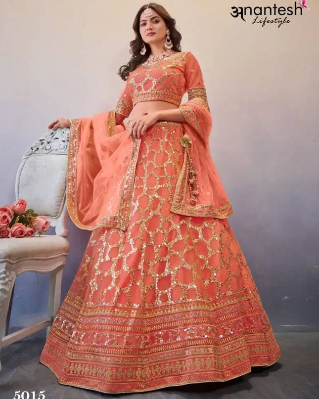 Anantesh Occations Vol 4 Light Orange Butterfly Net Lehenga Choli