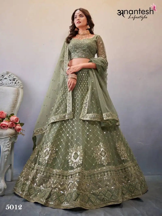 Anantesh Occations Vol 4 Mehndi Green Butterfly Net Lehenga Choli
