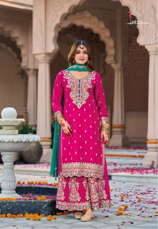 Eba Nikhar Chinon Embroidered Ready Made Suits
