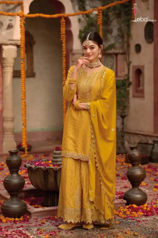 Eba Rashmika Chinon Digital Printed Sharara Suit Wedding Collection