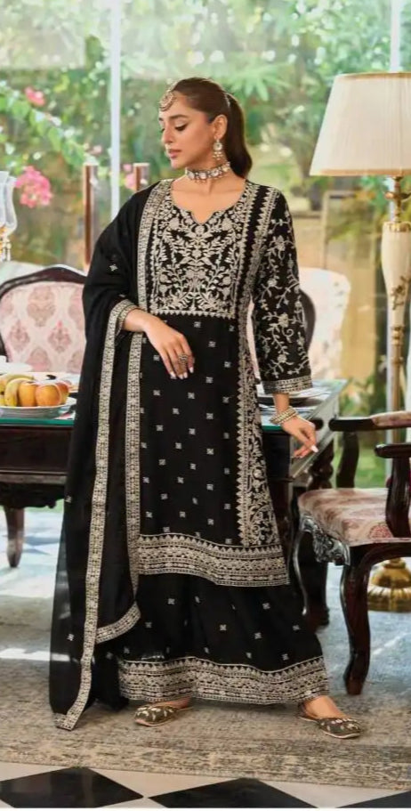 Eba Bliss Chinon Black Ready Made Suits party Wear Collection