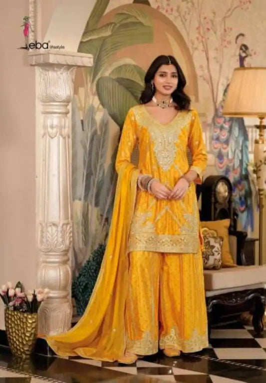 Eba Sangam Chinon Digital Printed Yellow Sharara Suit Collection