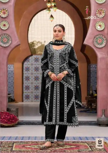Eba Kase Black And White Chinon With Embroidered Salwar Kameez