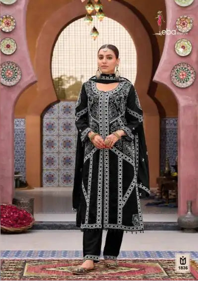 Eba Kase Black And White Chinon With Embroidered Salwar Kameez