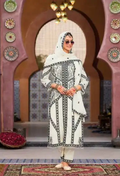 Eba Kase Black And White Chinon With Embroidery Salwar Kameez 2025