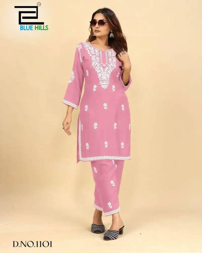 Blue Hills Wonder Vol 3 Rayon Kurti With Bottom Embroidery Design
