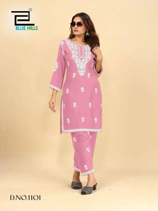 Blue Hills Wonder Vol 3 Rayon Kurti With Bottom Embroidery Design