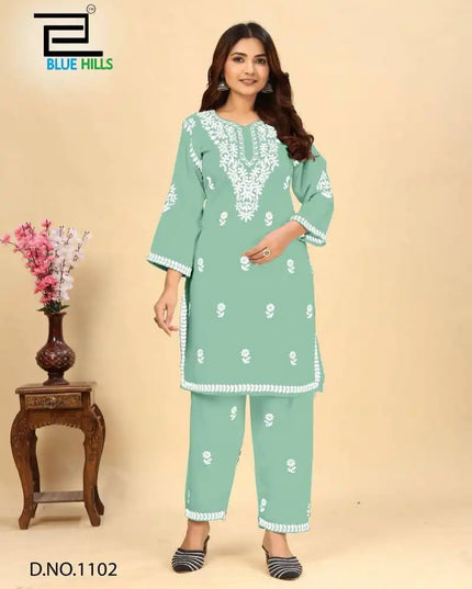 Blue Hills Wonder Vol 3 Rayon Kurti With Pant Embroidery Work