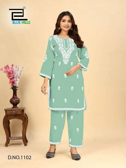 Blue Hills Wonder Vol 3 Rayon Kurti With Pant Embroidery Work