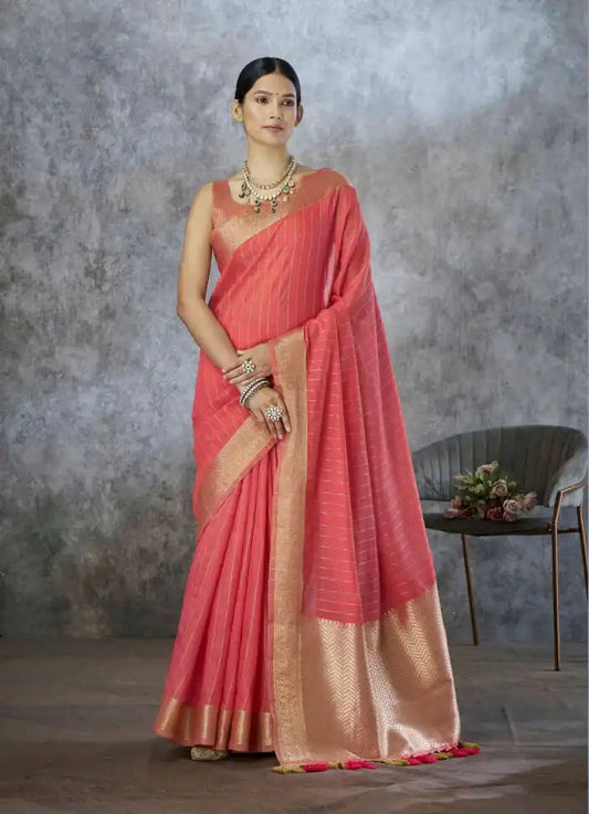 Rajpath Ronak Tissue Silk With Zari Border Saree Collection 640001