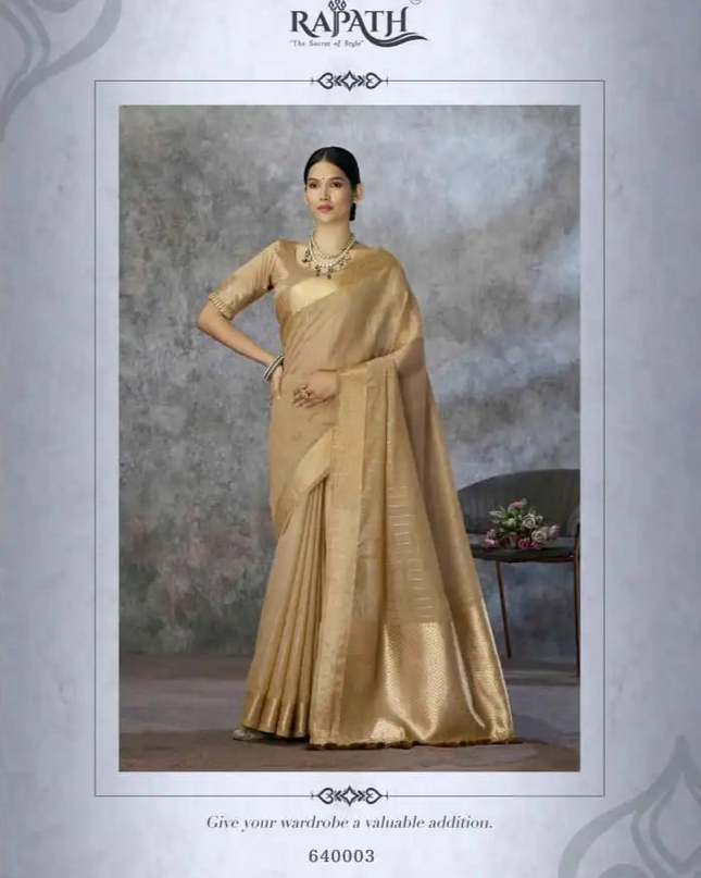 Rajpath Ronak Tissue Silk With Zari Border Saree Collection 640003