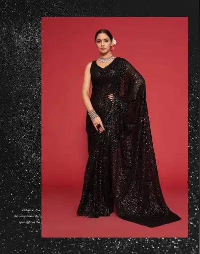 Zeel Blush Black Color Georgette Party Wear Saree Collection