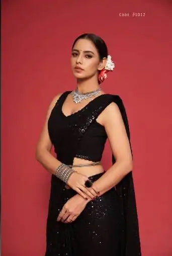 Zeel Blush Black Color Georgette Party Wear Saree Collection