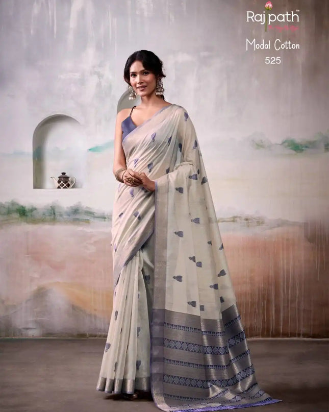 Rajpath Aqua Silk Modal Cotton Sari 525