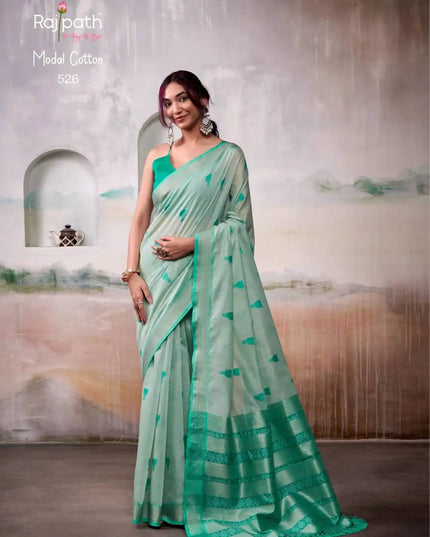 Rajpath Aqua Silk Modal Cotton Sari 526