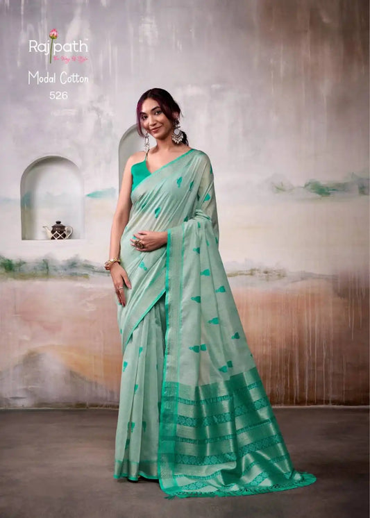 Rajpath Aqua Silk Modal Cotton Sari 526