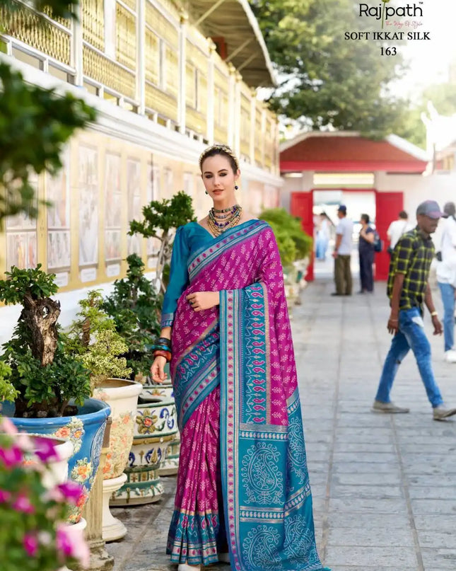 Rajpath Taj Mahal Vol 2 Soft Ikkat Silk Sari redviolet