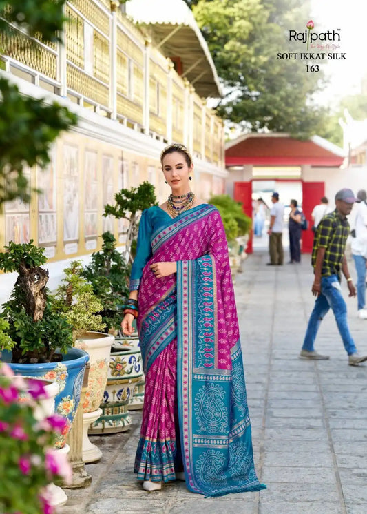 Rajpath Taj Mahal Vol 2 Soft Ikkat Silk Sari redviolet