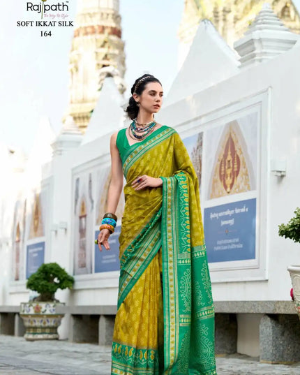 Rajpath Taj Mahal Vol 2 Soft Ikkat Silk Sari Lime
