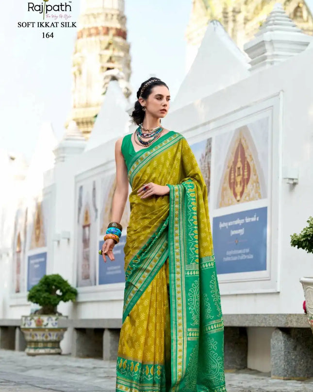 Rajpath Taj Mahal Vol 2 Soft Ikkat Silk Sari Lime