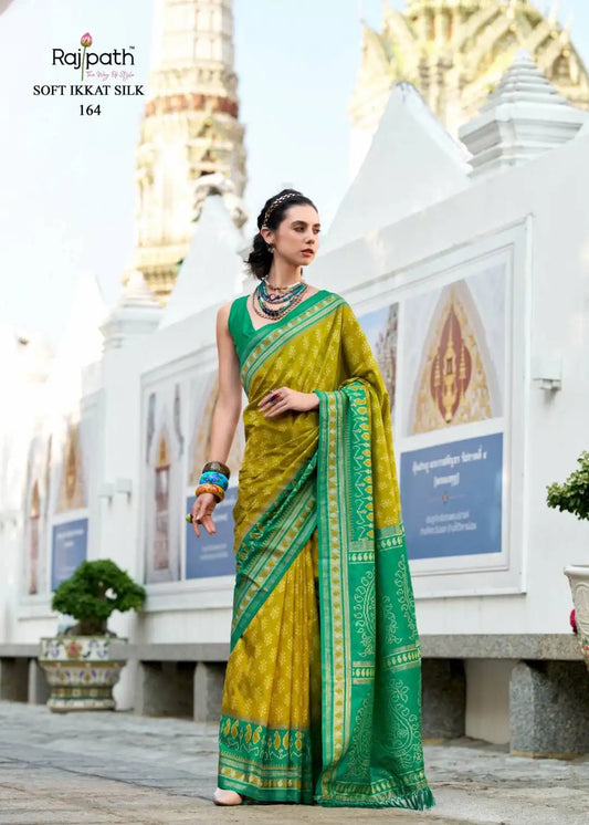 Rajpath Taj Mahal Vol 2 Soft Ikkat Silk Sari Lime