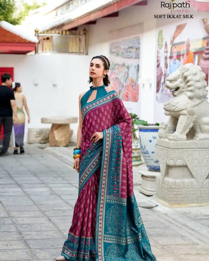 Rajpath Taj Mahal Vol 2 Soft Ikkat Silk Sari Rosewood