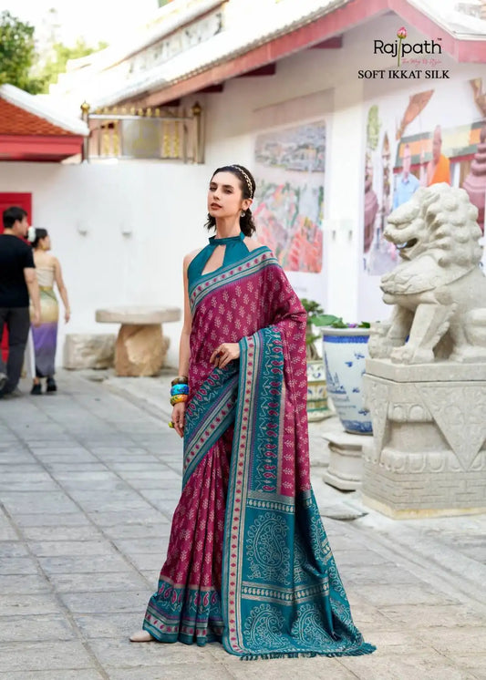 Rajpath Taj Mahal Vol 2 Soft Ikkat Silk Sari Rosewood