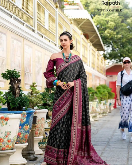 Rajpath Taj Mahal Vol 2 Soft Ikkat Silk Sari Balck