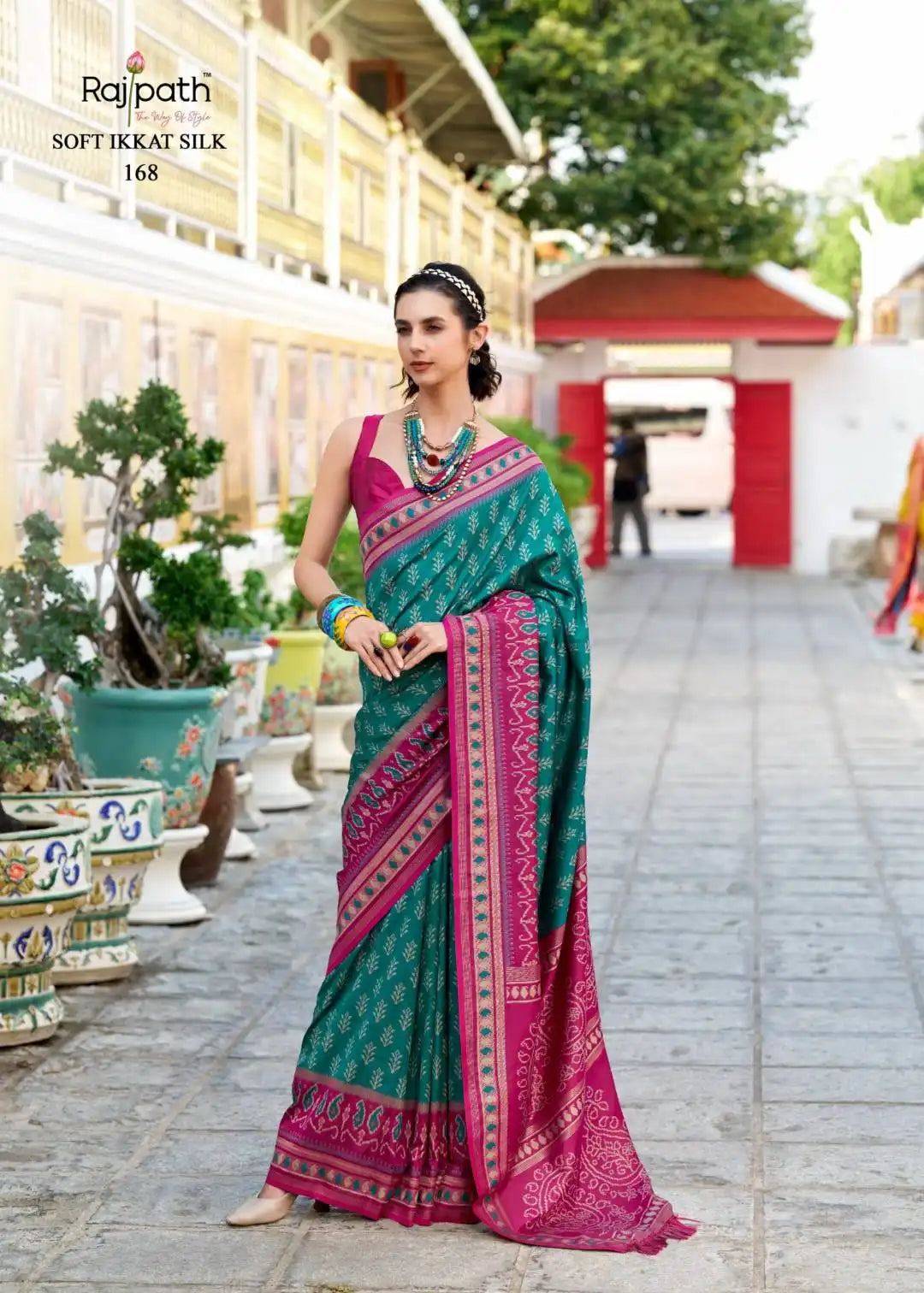 Rajpath Taj Mahal Vol 2 Soft Ikkat Silk Sari Seagreen