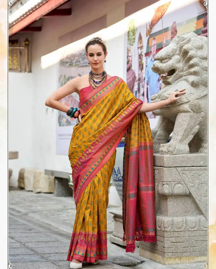 Rajpath Taj Mahal Vol 2 Soft Ikkat Silk Sari Yellow