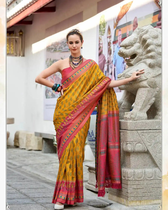 Rajpath Taj Mahal Vol 2 Soft Ikkat Silk Sari Yellow