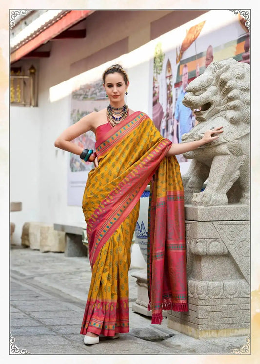 Rajpath Taj Mahal Vol 2 Soft Ikkat Silk Sari Yellow