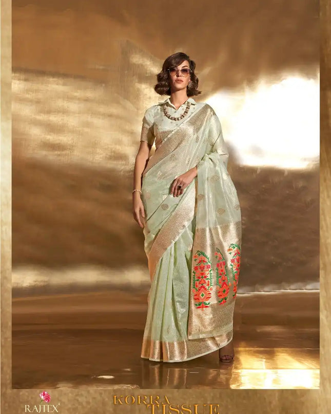Rajtex Korra Tissue Sari With Paithani Zari Work 370004